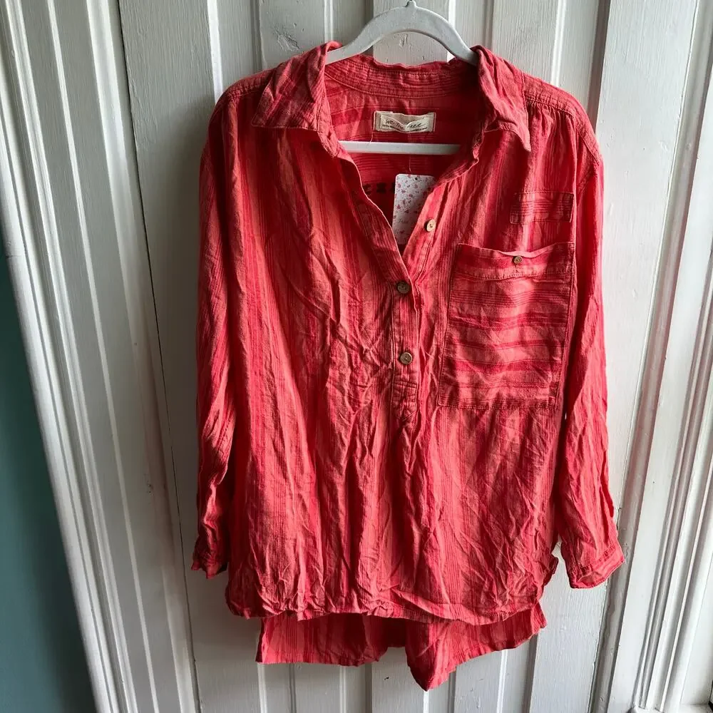 Free People Summer Breeze Stripe Top Coral Combo NWT